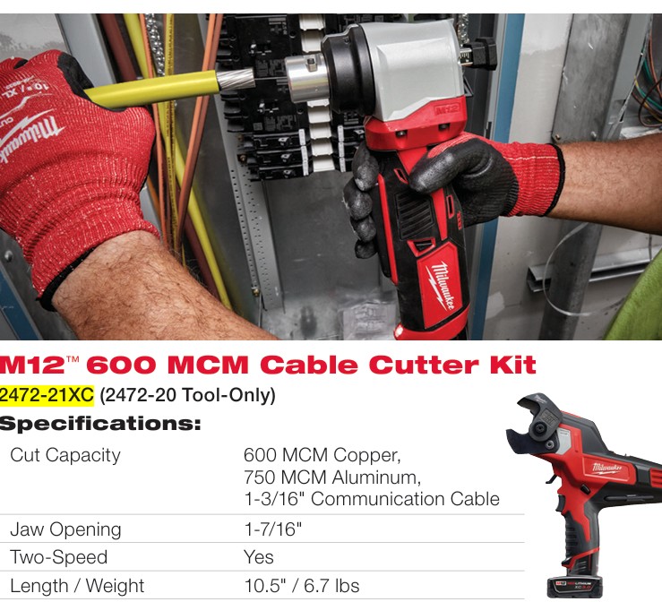 M12 CORTACABLES INALAMBRICO COBRE 600MCM MILWAUKEE 2472-21XC