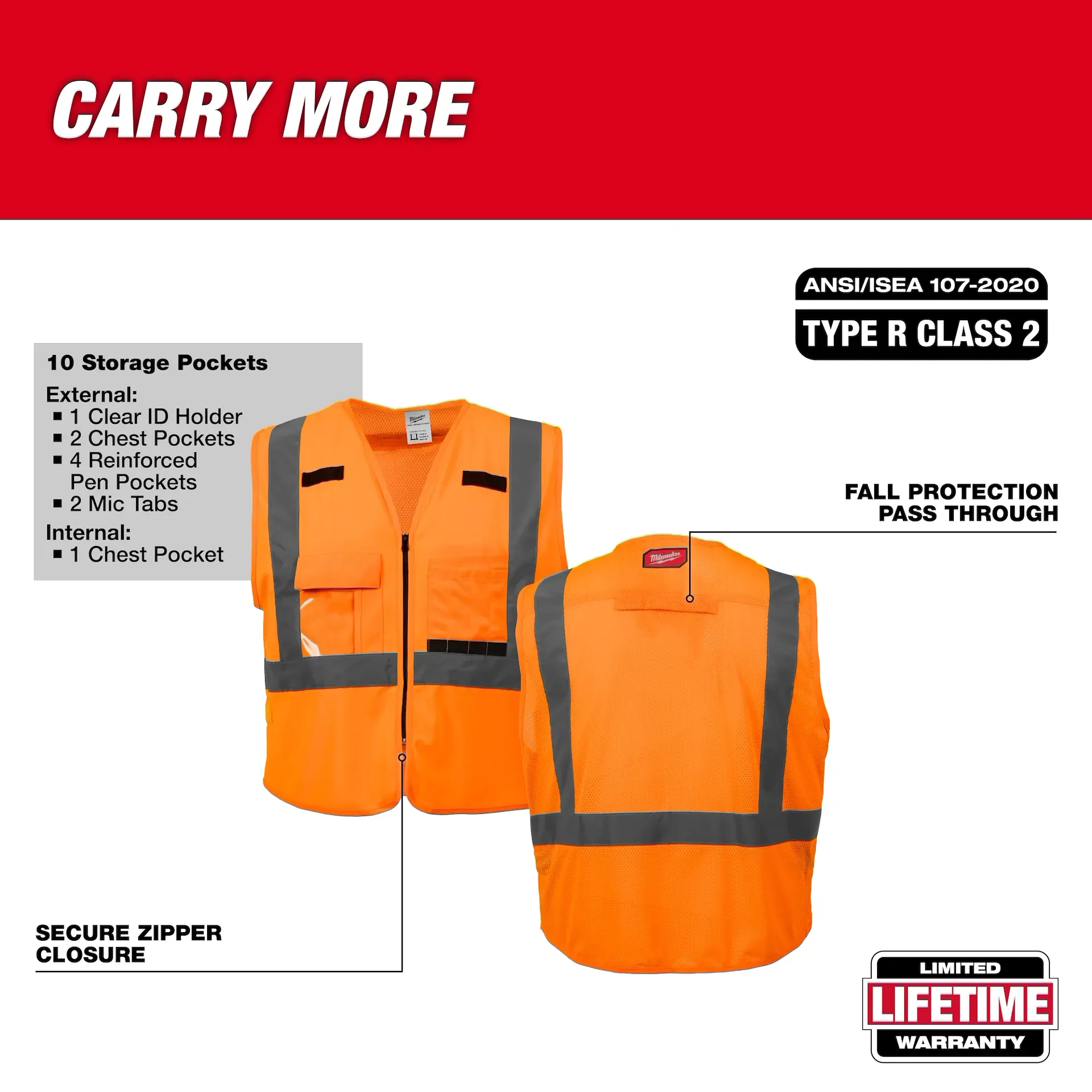 Chaleco Alta Visibilidad Naranja Clase 2 Milwaukee 48735032 - Imagen 4