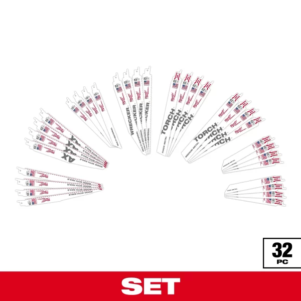 Milwaukee 49-22-1132 — Set de 32 Hojas SAWZALL® para Corte de Madera y Metal