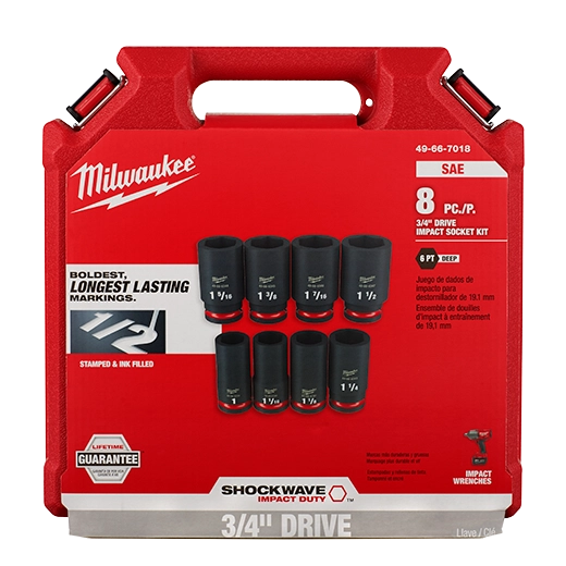 Juego de 8 piezas de cubos profundos SAE con boca de 3/4” de 6 puntas SHOCKWAVE Impact Duty™ - Imagen 4