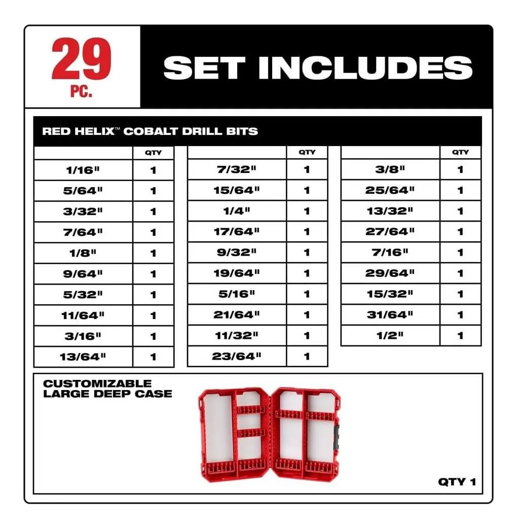 Redhelix Set Brocas Cobalto 1/16 A 1/2In 29Pz En Caja - Imagen 2