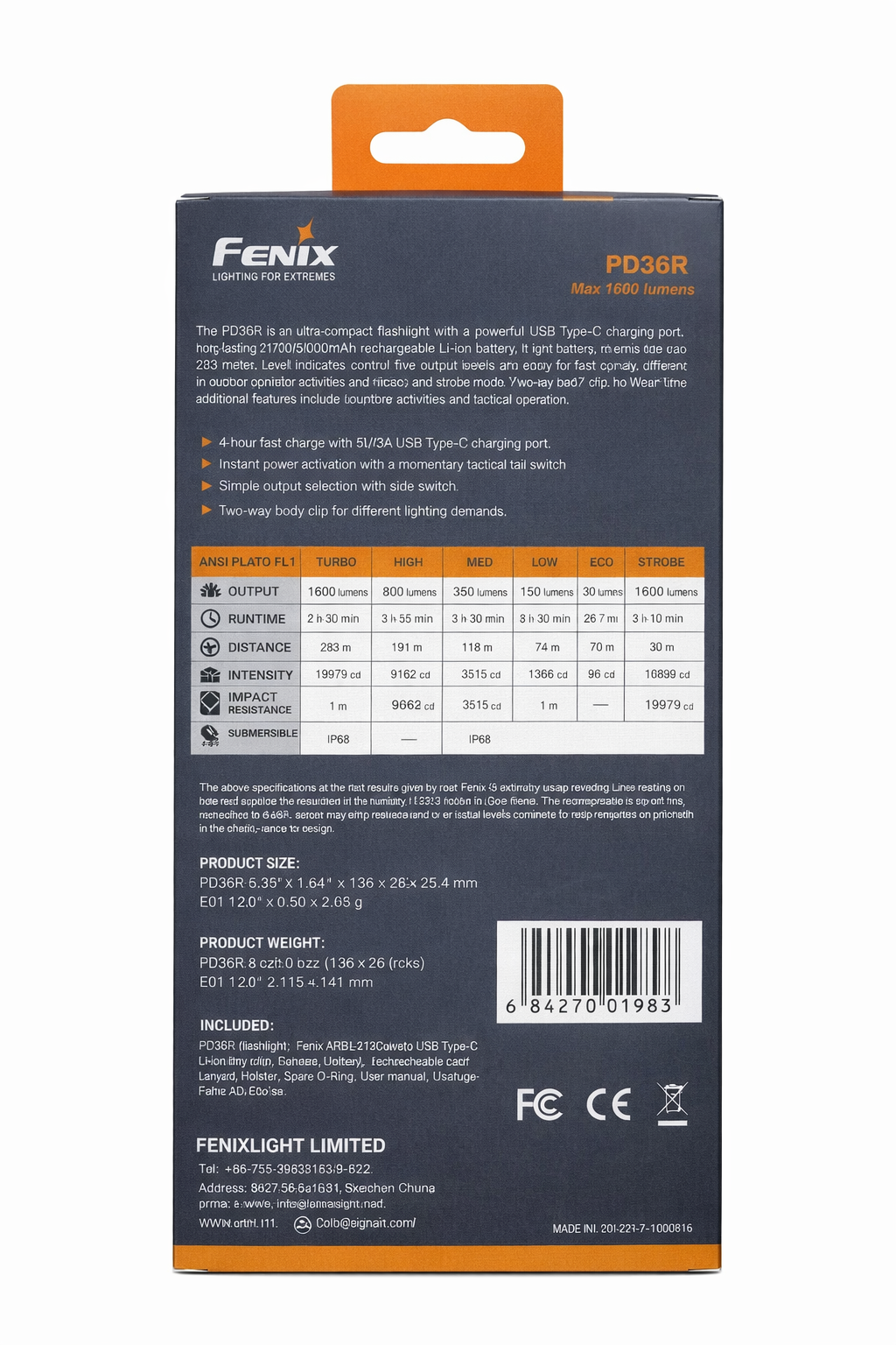 LINTERNA FENIX Pack PD36R + E01 V2.0 - Imagen 3