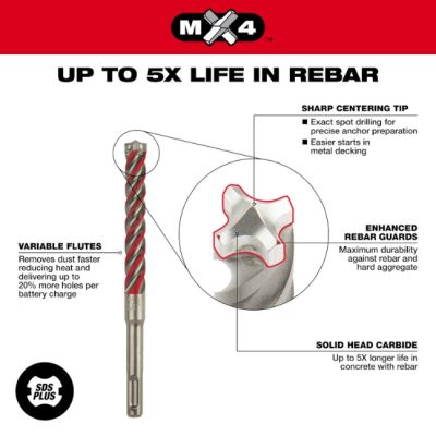 Broca Mx4 Para Concreto 3/16In 4 Puntas Toma Sds-Plus Largo 6In