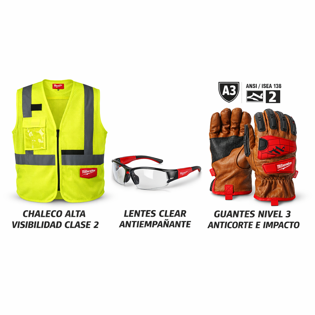 CHALECO ANSI CLASE 2 + GUANTES REFORZADO ANTICORTE TALLA L + LENTES FLEXIBLE ANTI NIEBLA - Imagen 3