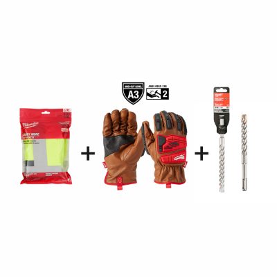 CHALECO ALTA VISIBILIDAD + GUANTES IMPACTO ANTI CORTE TALLA L + BROCA Mx4 9/16In + BROCA Mx4 1/2In