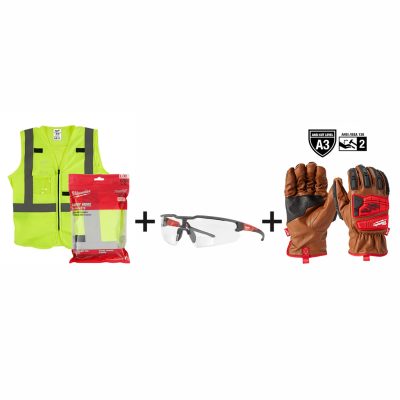 CHALECO ANSI CLASE 2 + GUANTES REFORZADO ANTICORTE TALLA L + LENTES FLEXIBLE ANTI NIEBLA